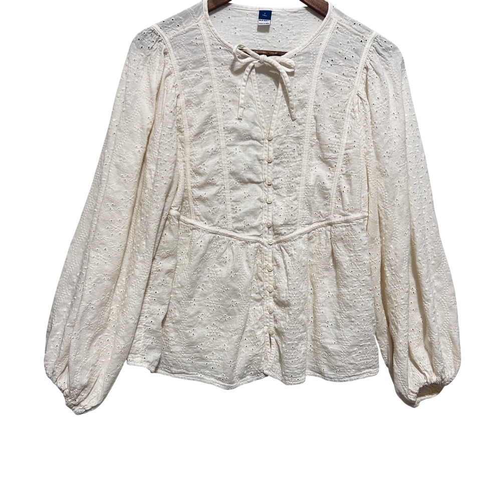 Old Navy Womens Cottage Babydoll Coquette Floral Eyelet ButtonTop S Tall Cream